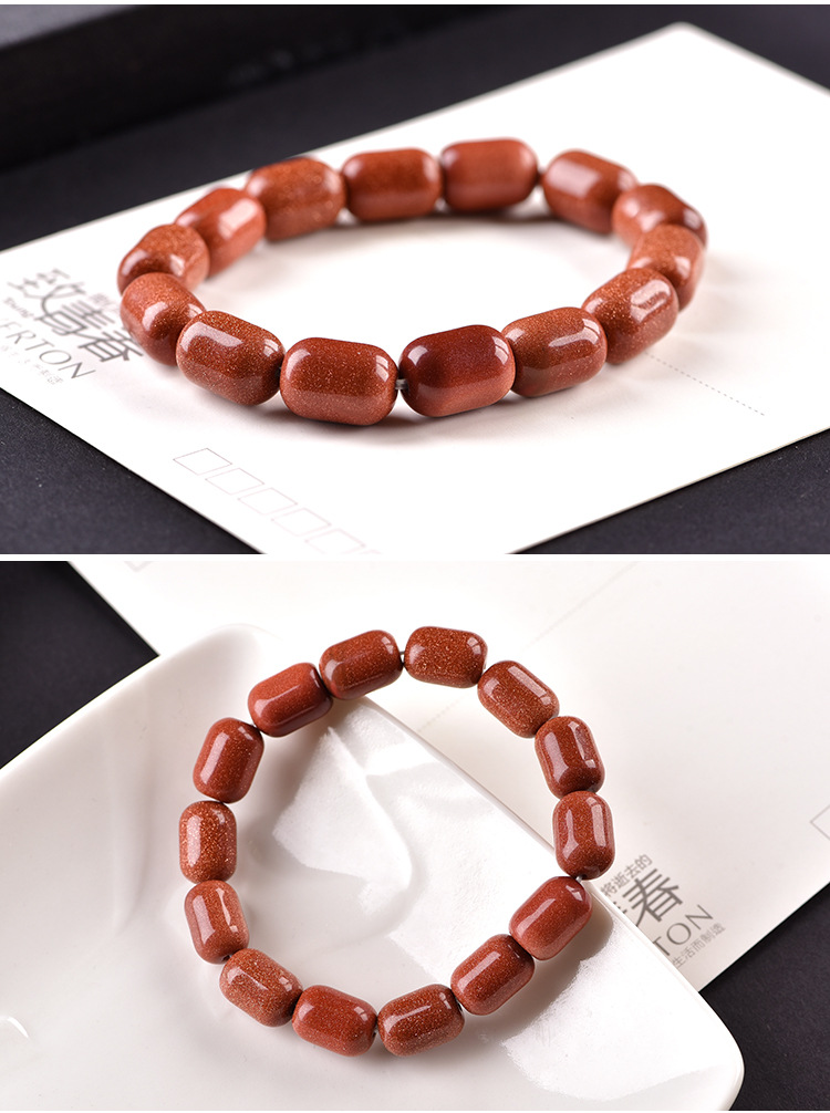 天然金沙石手链男女款 金砂石桶珠单圈手串饰品首饰 简约情侣款礼物