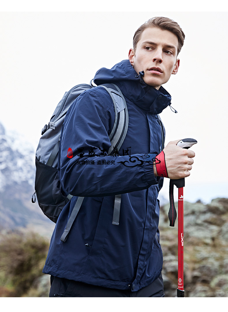 吉普jeep户外冲锋衣大鹅正品防风外套男士三合一加厚可拆卸加绒登山服