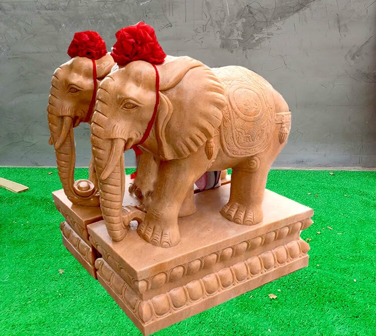 石雕大象一对青石家用汉白玉门口石象摆件庭院天然别墅户外大理石