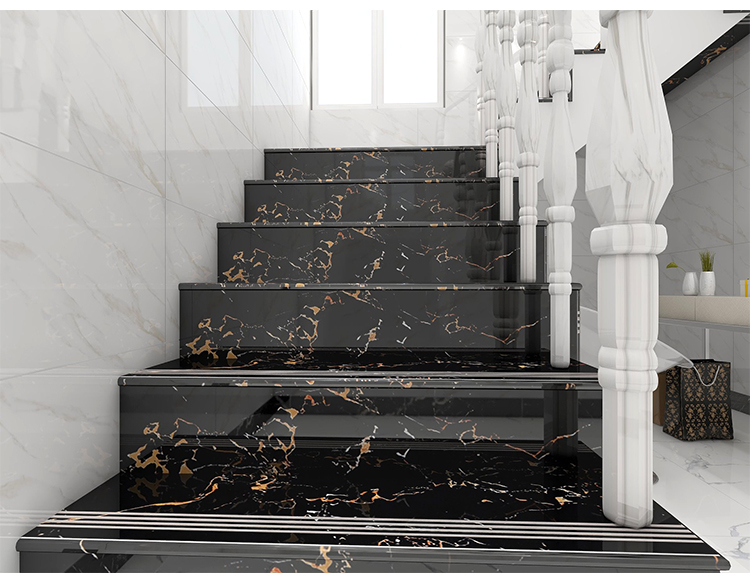 客厅一体式黑金花滑楼梯砖踏步砖600900全抛釉地板砖过门石有起发量不