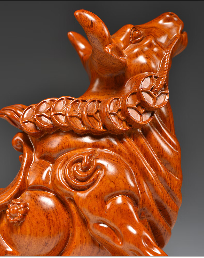 花梨实木雕刻牛气冲天摆件根雕十二生肖牛红木家居中式装饰礼品花梨