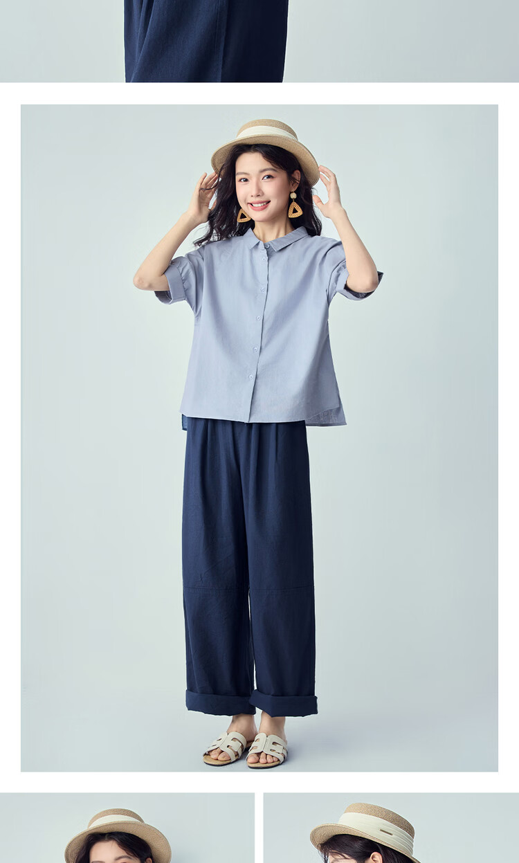 Giordano 2026 Summer New Cotton Linen Small Turn-down Collar Asymmetric Hem Linen Shirt for Women Short Sleeve 13346237 12