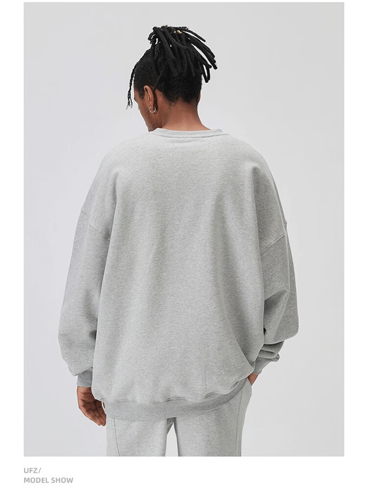 潮牌国潮ch无帽圆领卫衣男秋款重磅美式高街百搭情侣上衣cb字母 黑色