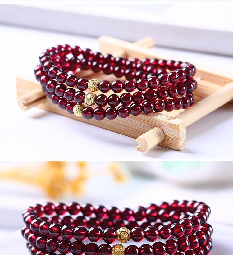 玉恋韵 酒红石榴石手链女 多圈四圈本命年水晶转运珠手串3圈4圈 8a