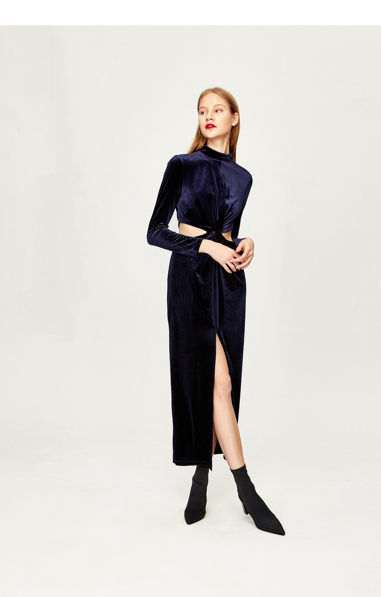 ur冬季新款女士女装优雅圆领修身收腰s型连衣裙wg46s7fe2000 宝石蓝 s