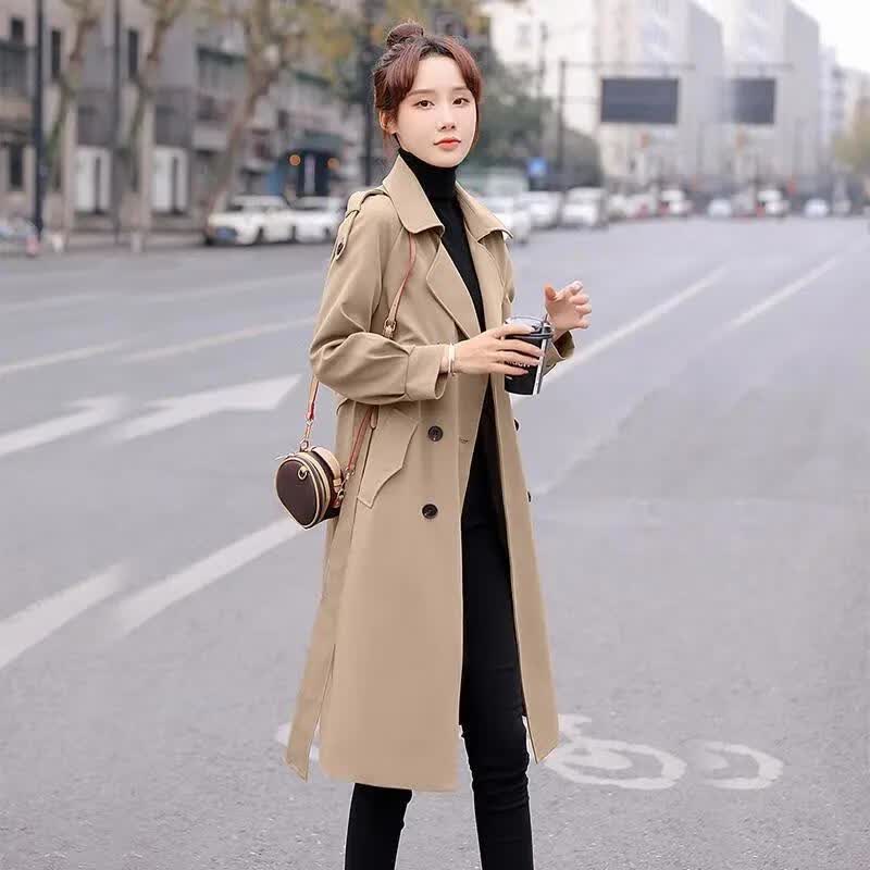 梓翎 风衣女2022春秋新款年风衣外套女双层中长款大衣过膝小个子今年