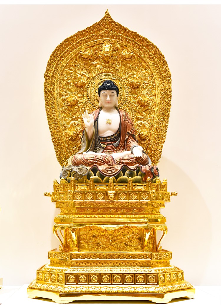 吉旺来寺庙汉白玉彩绘贴金毗卢遮那佛释迦牟尼佛像文殊普贤菩萨大石雕