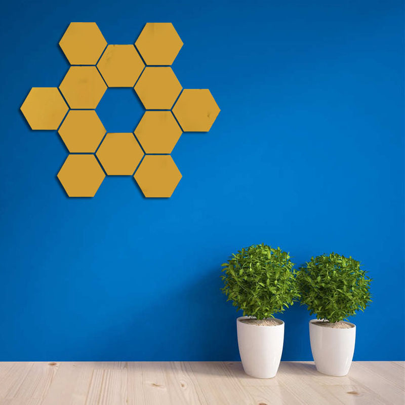 现代新中式亚克力墙贴六边型3d立体镜面墙贴客厅自粘电视背景装饰