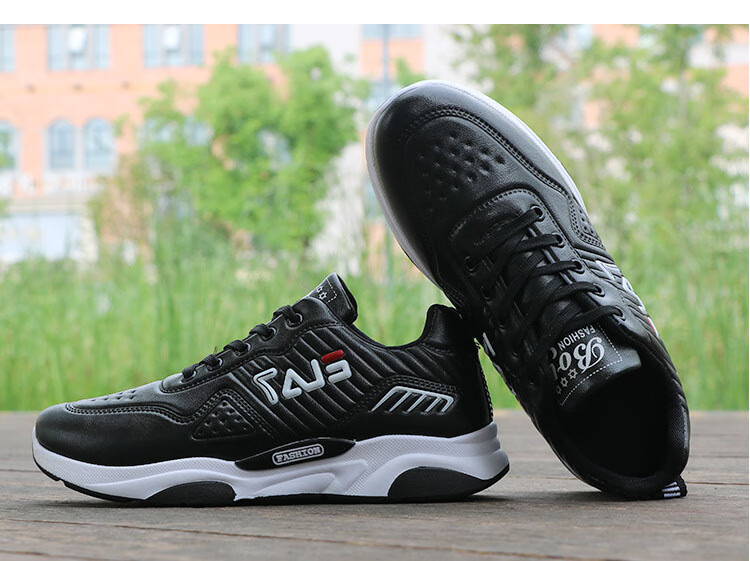 运动鞋男士防水皮面休闲鞋防滑百搭轻便跑步鞋白色潮鞋 32-1937黑色