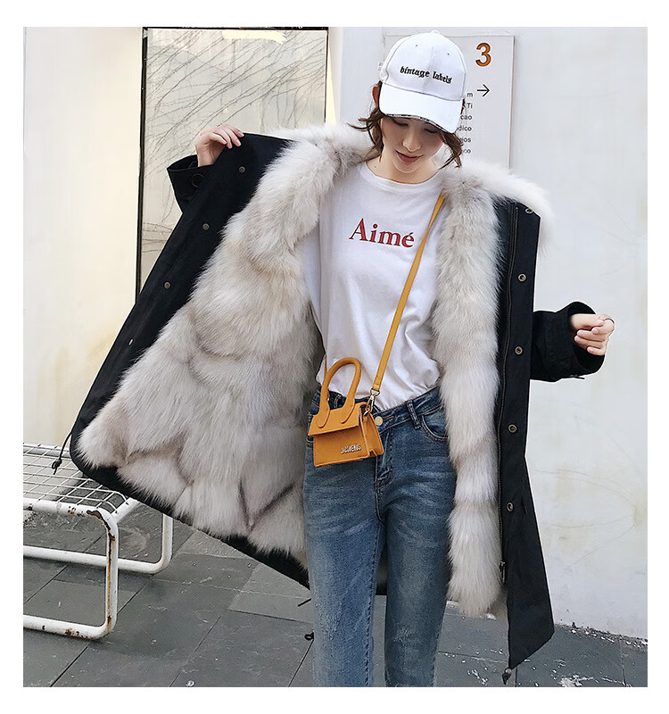 商场 同款2019新款冬狐狸毛内胆皮草外套派克服女大衣夫妇中长款尼克