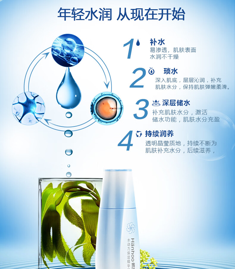 韩后(hanhoo)精华液 水动力保湿精华液40ml 新升级 保湿深润透亮水盈