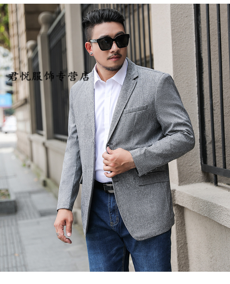 花花公子肥胖男休闲西装外套宽松大码商务加肥加大西服胖子肥佬显瘦