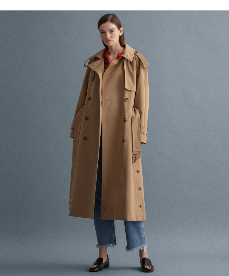 gant甘特春季女士时尚廓形防泼水气质卡其色长款外套风衣4751047248深