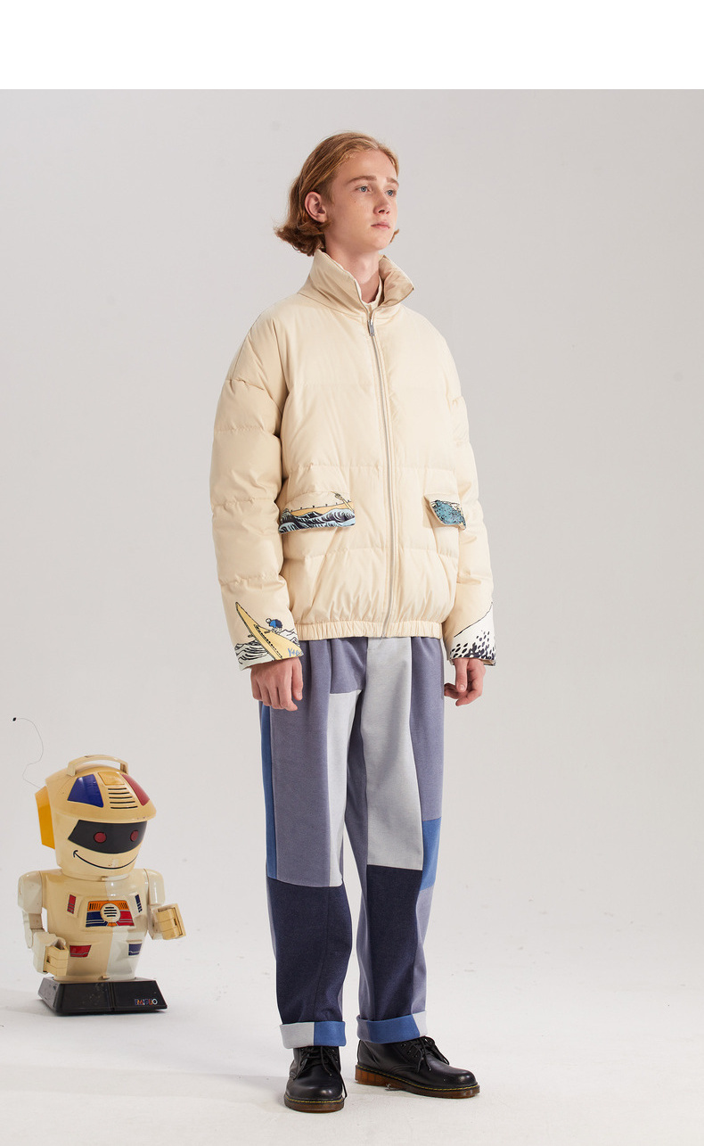 bosie羽绒服2019秋冬季新品男女同款设计师潮牌日式浮世绘印花羽绒服