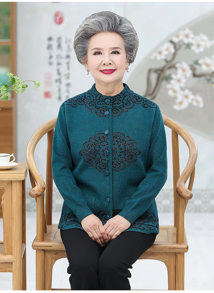 老年人秋装女两件套60-70岁80老人衣服奶奶装毛衣妈妈秋冬装外套 蓝色