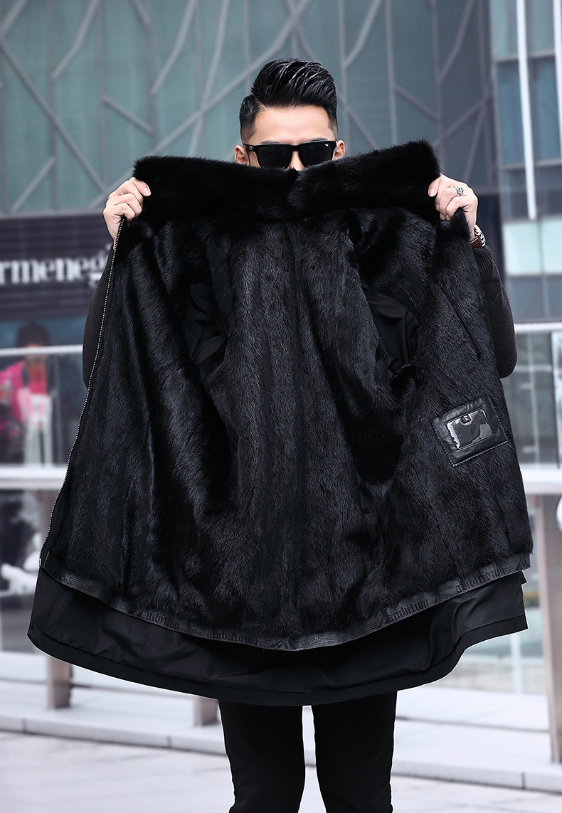 英览可拆卸整貂黑貂内胆貂皮大衣商务休闲男士尼克服中长款貂毛翻领