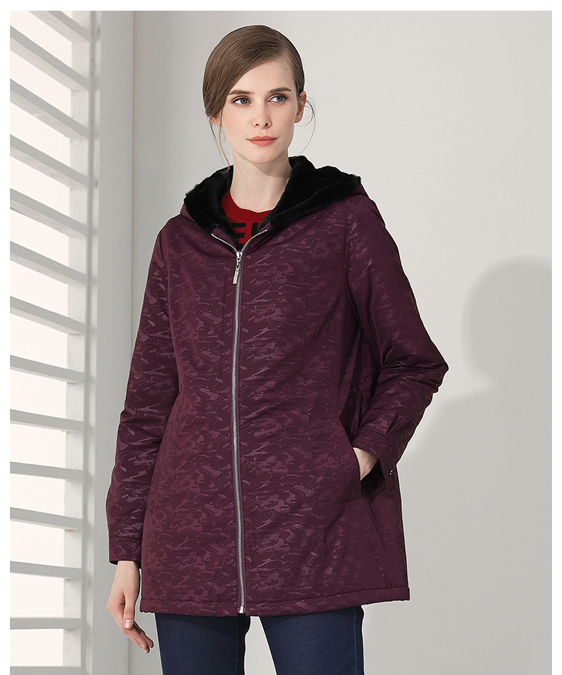 米兰登秋冬新款中老年女装妈妈装时尚连帽加厚保暖棉衣女宽松舒适气质