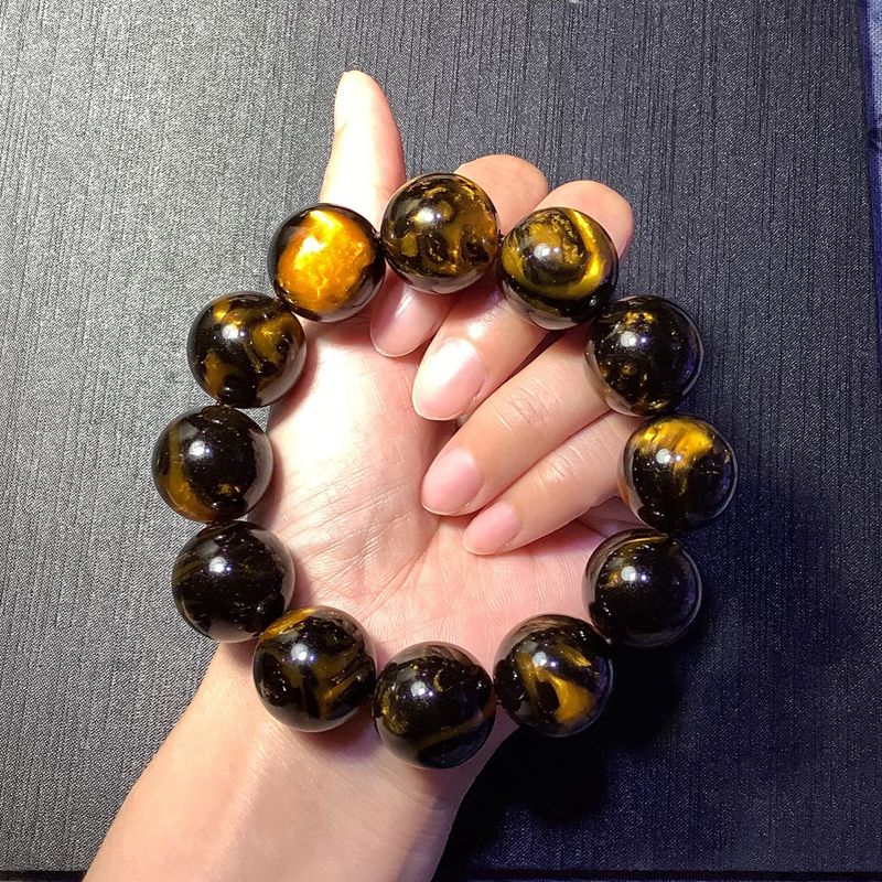 彬清 龙延香灰琥珀手串男女生士蜜蜡圆珠情侣手链招财转运原创大气 灰