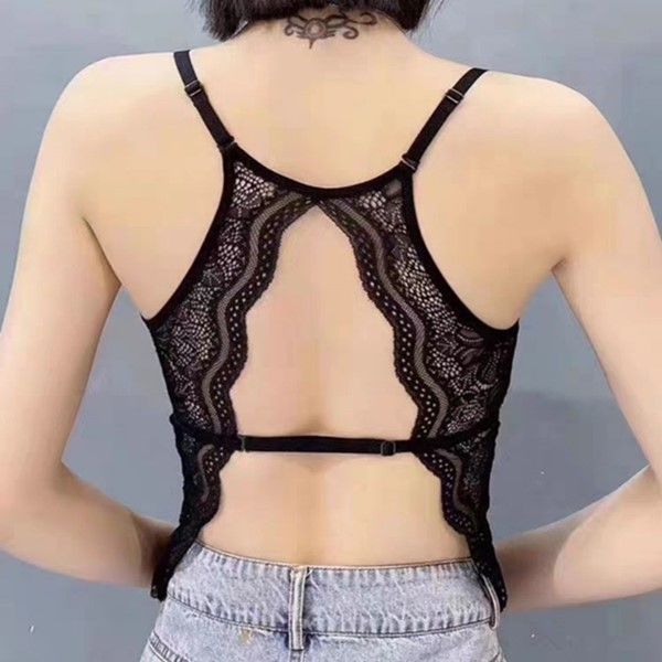 温莱蔓莎 夏季新款自带胸垫可调节吊带背心性感蕾丝后开叉女人味抹胸