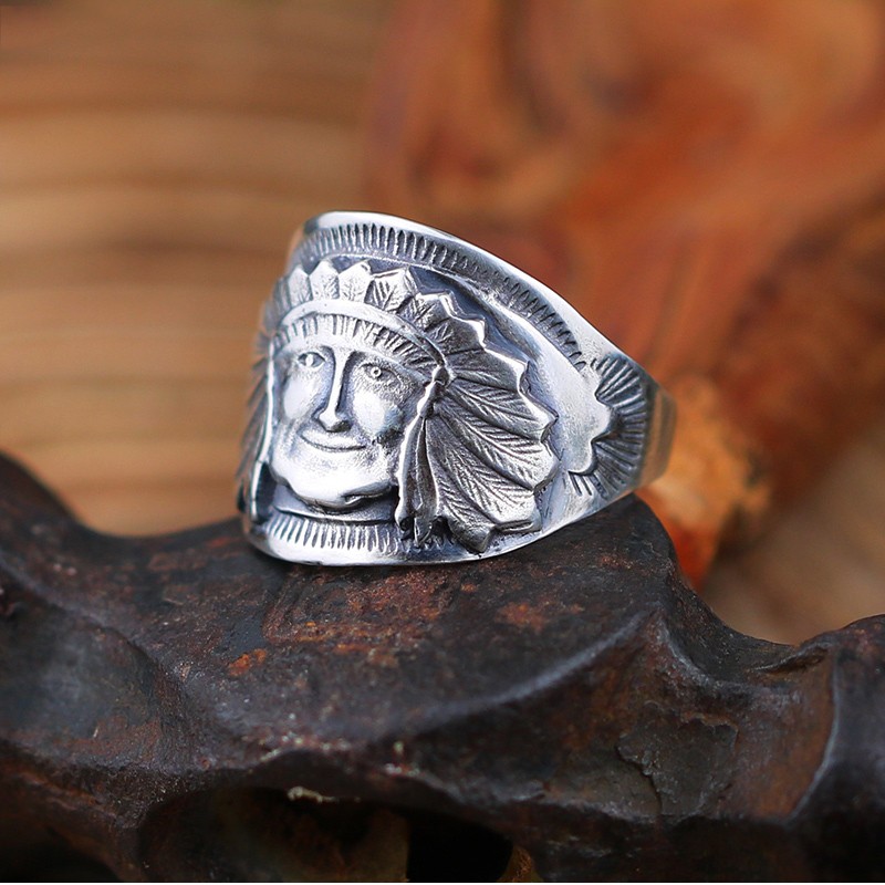 凡丘珠宝 larry smith印第安人头像戒指925 银男纳瓦霍ls手工银饰 15