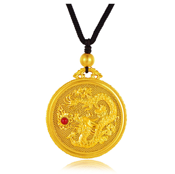 老凤凰龙凤牌黄金吊坠精致古法花丝镶嵌首饰故宫款999足金情侣挂件一