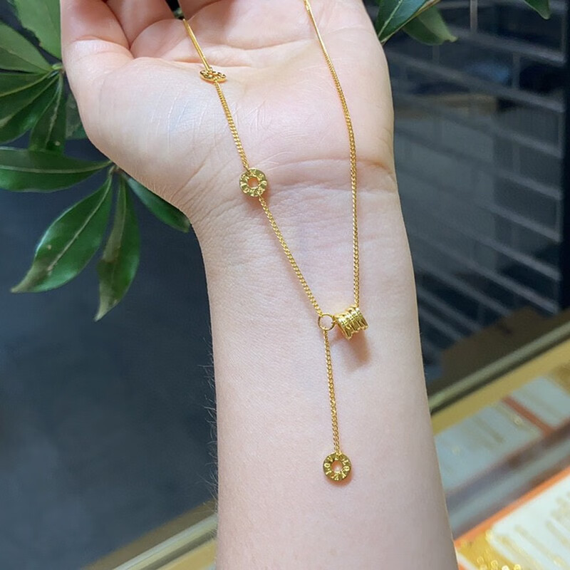 谢利瑞 999足金小蛮腰黄金套链5g黄金转运珠圆圈吊坠锁骨项链送女友