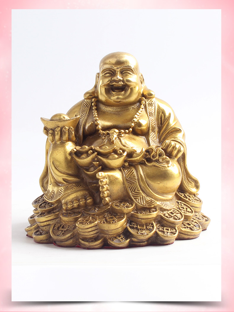 玄友铜弥勒佛坐铜钱财神铜像笑面佛金属大肚佛摆件客厅笑佛像