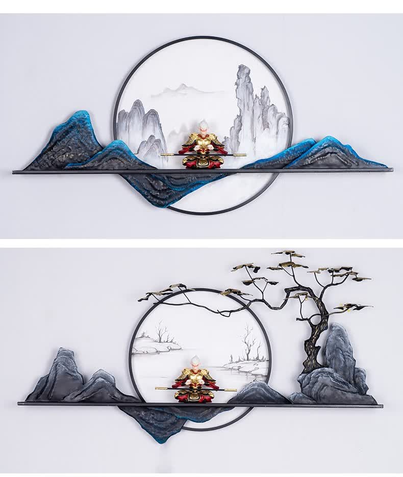 一森诺 新中式客厅沙发墙饰装饰画走廊墙壁铁艺金属山水立体壁饰挂画