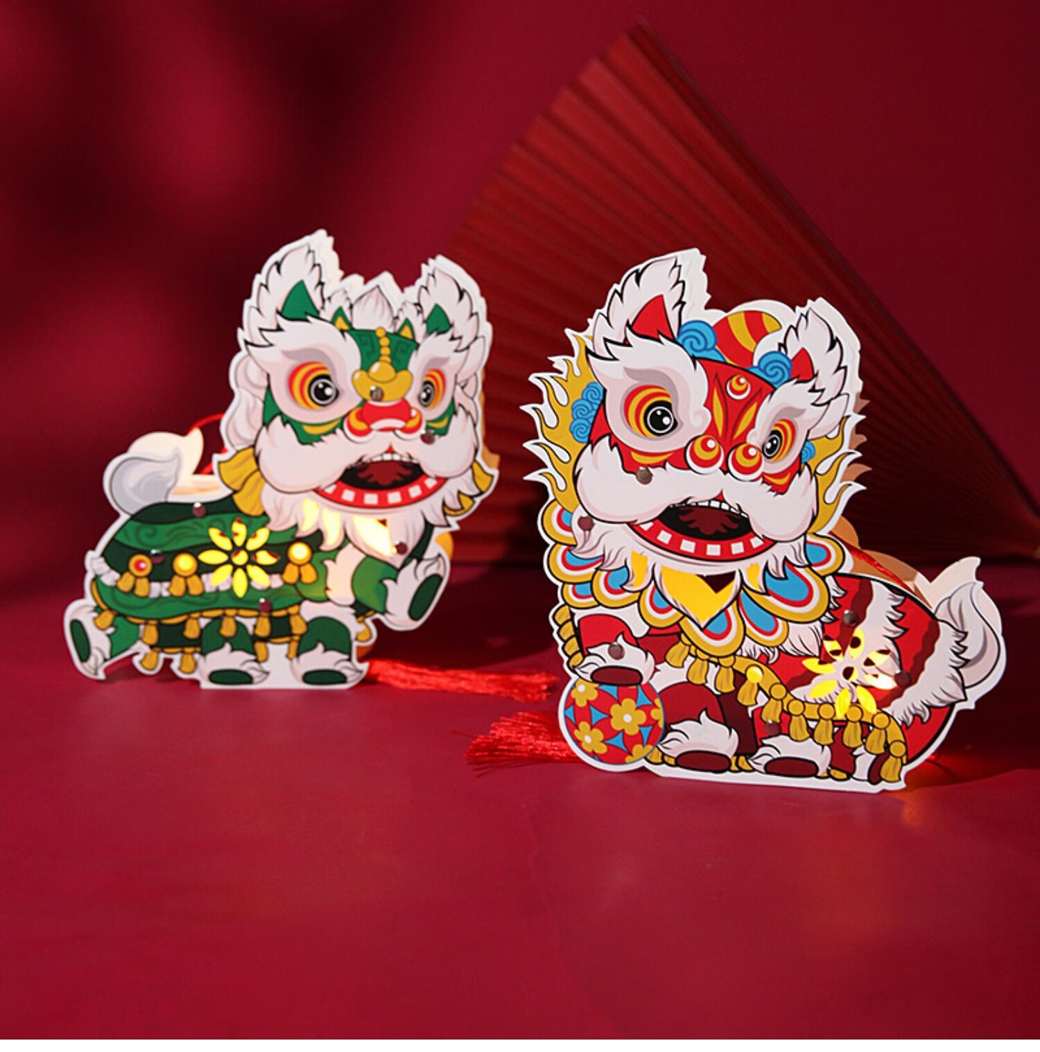 复古传统纸灯笼儿童 中秋狮子灯手提手工diy半成品醒狮元宵节花灯 o