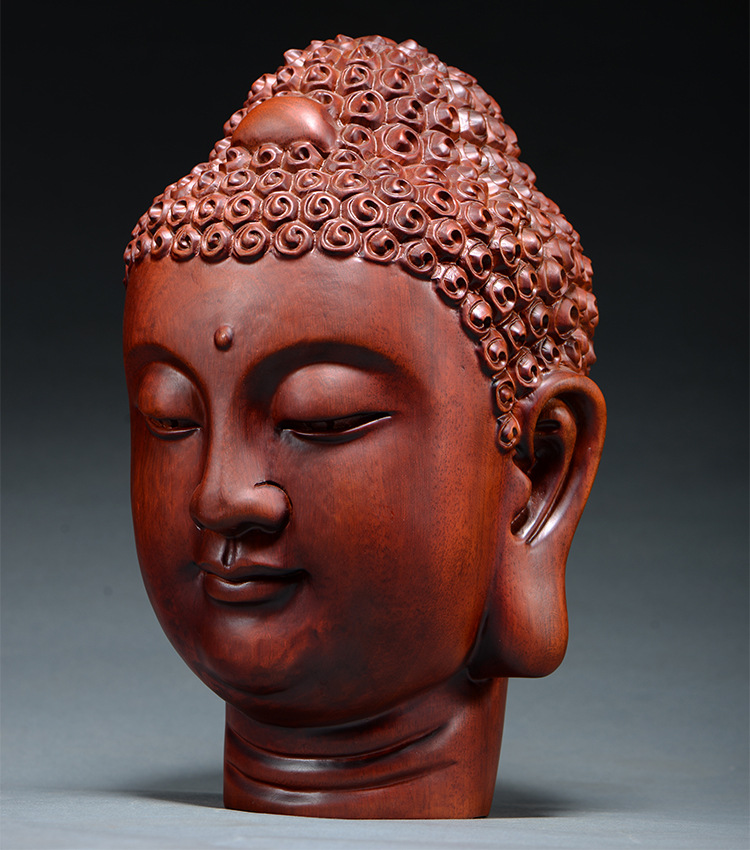 正宗府红檀木雕佛头摆件客厅中式禅意释迦摩尼佛首风水摆设工艺品红檀