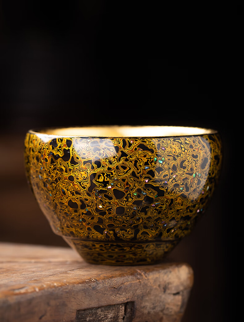 采玺 漆艺大号商务建盏茶杯创意主人杯手工大漆鎏金敛口窑变品茗杯