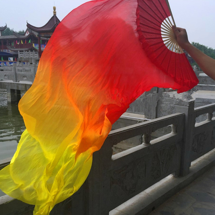 扇加长火焰扇长绸扇儿童三色渐变广场舞长扇子舞蹈扇15米黄橙红右手