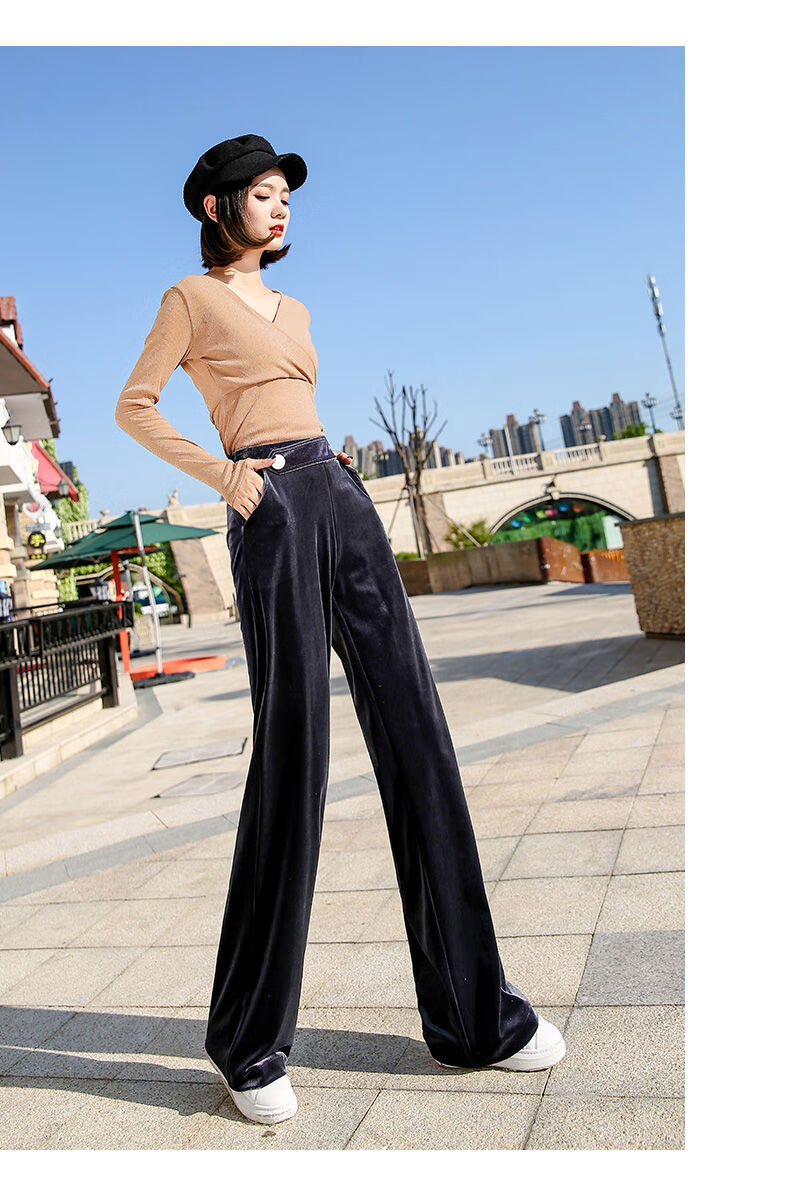 金丝绒阔腿裤女拖地长裤直筒高腰显瘦宽松裤春款垂坠感丝绒裤子女