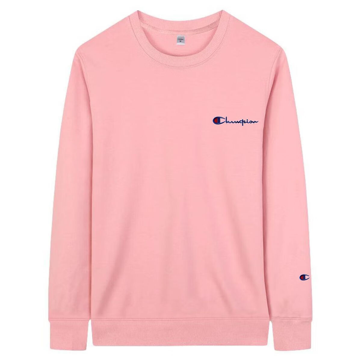 刺绣冠军卫衣男女同款情侣学生韩版宽松运动休闲春秋 粉色小长条_春秋