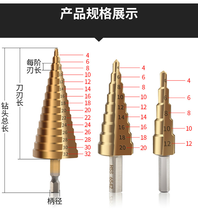 宝塔钻头阶梯钻头锥式塔型钻台阶扩孔器钻头钻铁不锈钢金属开孔器