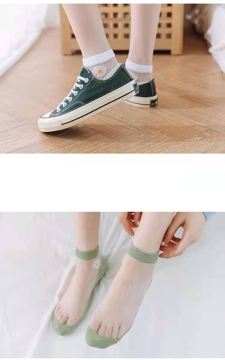 凉鞋袜女袜夏季款黑白纯色棉底玻璃短丝袜ins潮性感冰丝配凉鞋 10双