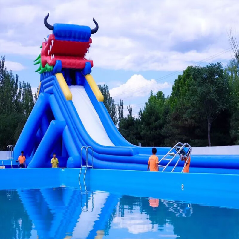 大型支架水池充气水池水上乐园水滑梯龙头大滑梯冰雪世界大滑梯2022款