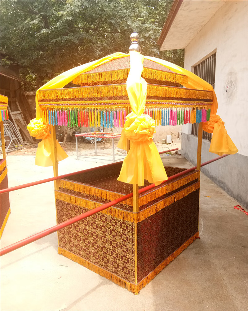 白事轿子 中式八抬抬骨灰盒出殡花轿 折叠灵轿 支持定做 加大款蓝色