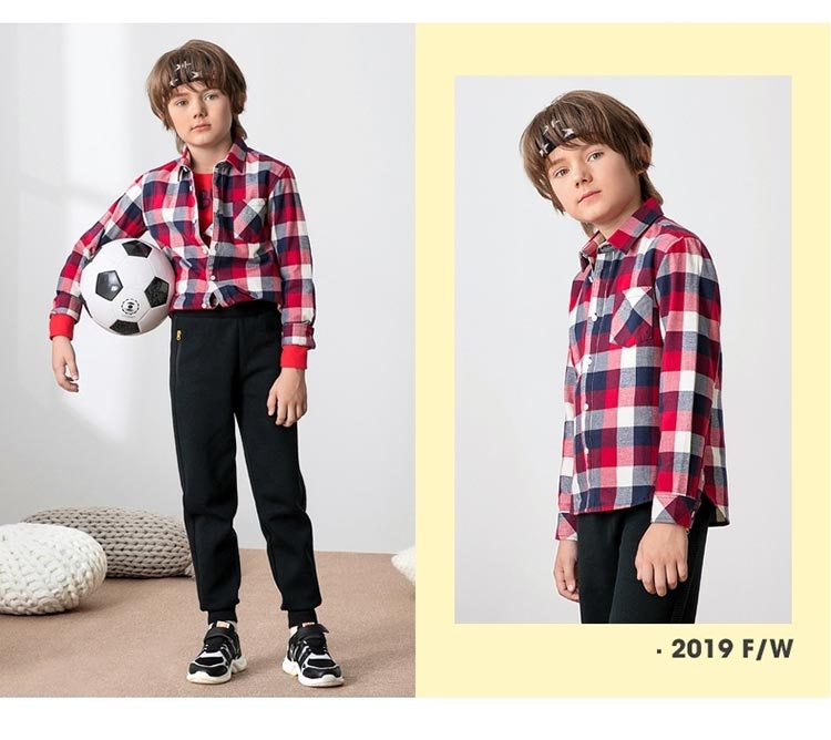 baleno班尼路童装秋冬新款男童格子法兰绒长袖衬衫上衣儿童中大童洋气