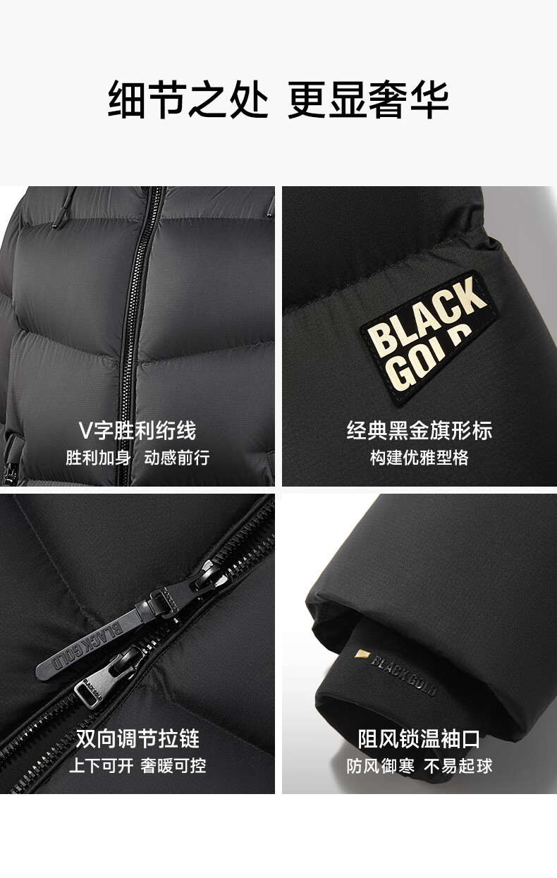 高梵【王星越同款】黑金鹅绒服机能4.骑士高定厚外套XL250g0五格羽绒服女短款冬季加厚外套 高定骑士黑 XL （150-170斤 飞天鹅绒250g）详情图片20