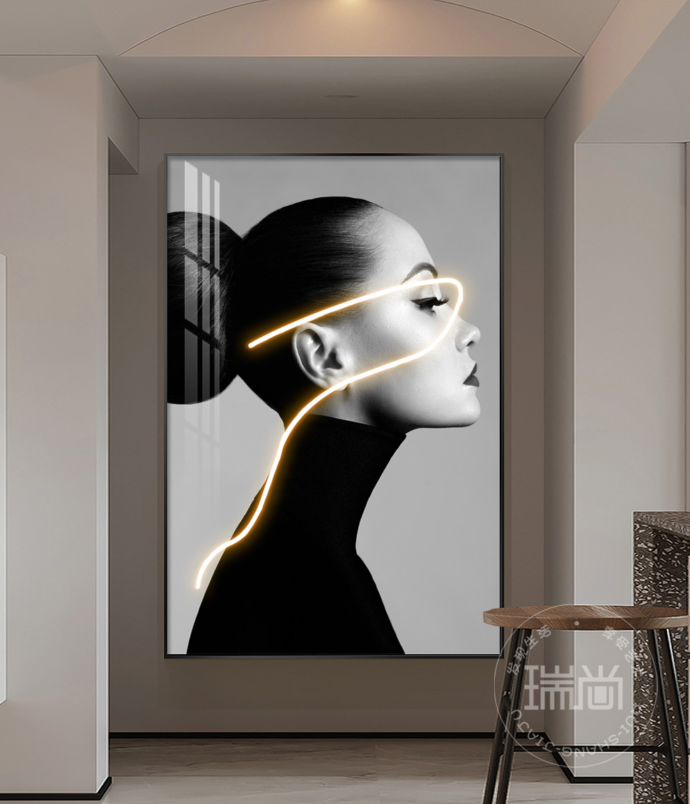 瑞尚led灯带人物装饰画现代轻奢玄关走廊壁画客厅沙发落地画大气挂画
