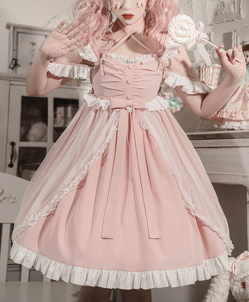 原创jsk太炎兽lolita装软妹可爱洛丽塔日常轻lo吊带连衣裙女 梦幻粉裙