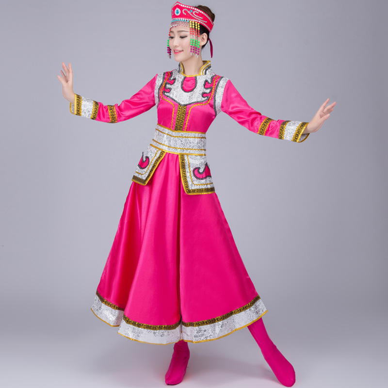 普戈斯新款蒙古族服装舞蹈服装女装少数民族演出服广场舞服草原裙袍