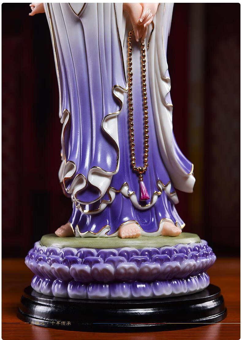 戴玉堂 三面南海观音佛堂摆件 德化陶瓷彩色观世音菩萨佛像摆件工艺
