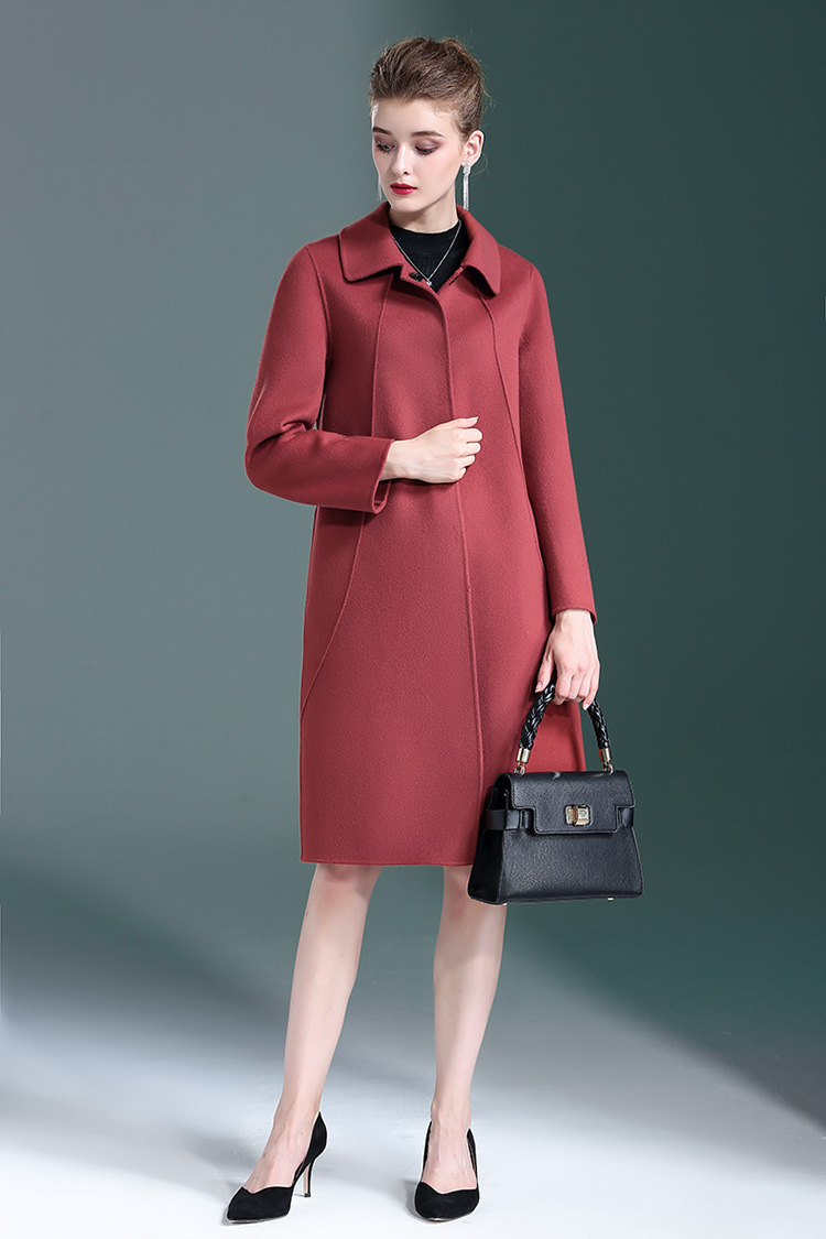 恒源祥秋冬新品双面羊绒大衣女中长款2019新款秋冬中年显瘦羊毛呢外套