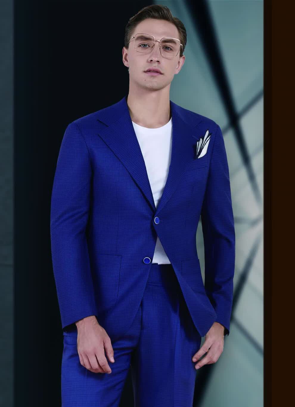 高端定制量身定做新郎西装套装男休闲西服鸟眼结婚礼服订制款 1-2-bct