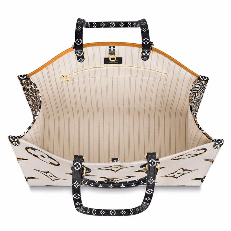 路易威登lv女包onthego丛林大老花拼色单肩手提包 m44674黑色代购