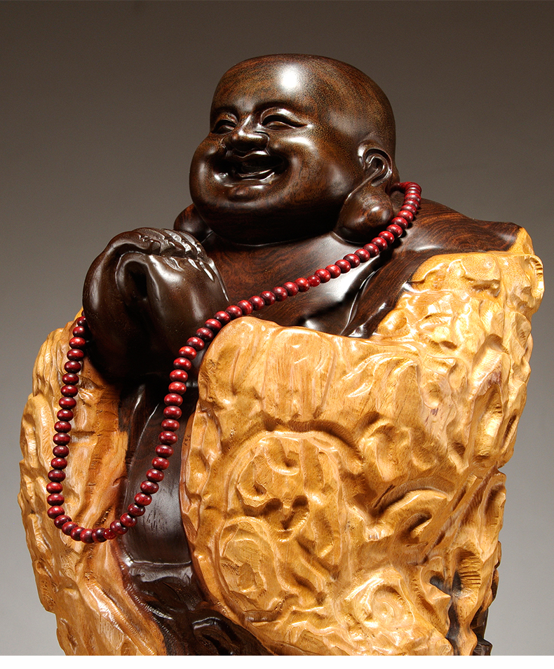 黑檀实木雕刻弥勒佛根雕摆件大号笑佛工艺品红木家居玄关装饰送礼