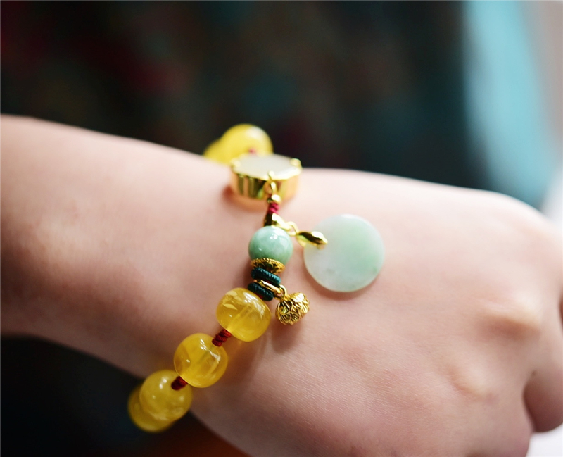 月石缘保真蜜蜡手链女编织红绳子转运珠手串送朋友长辈生日礼物女士送