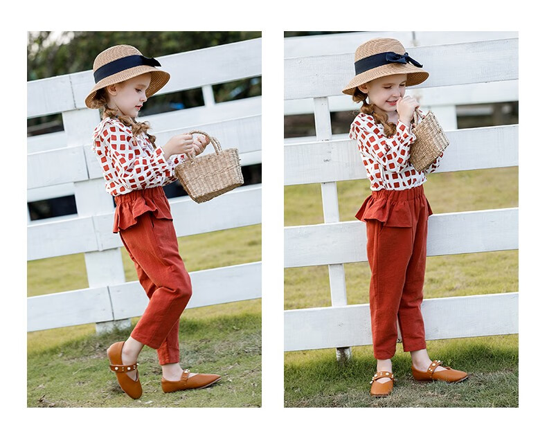 2019新款儿童两件套时尚网红婴儿宝宝周岁衣服小女孩3-6岁格子休闲服